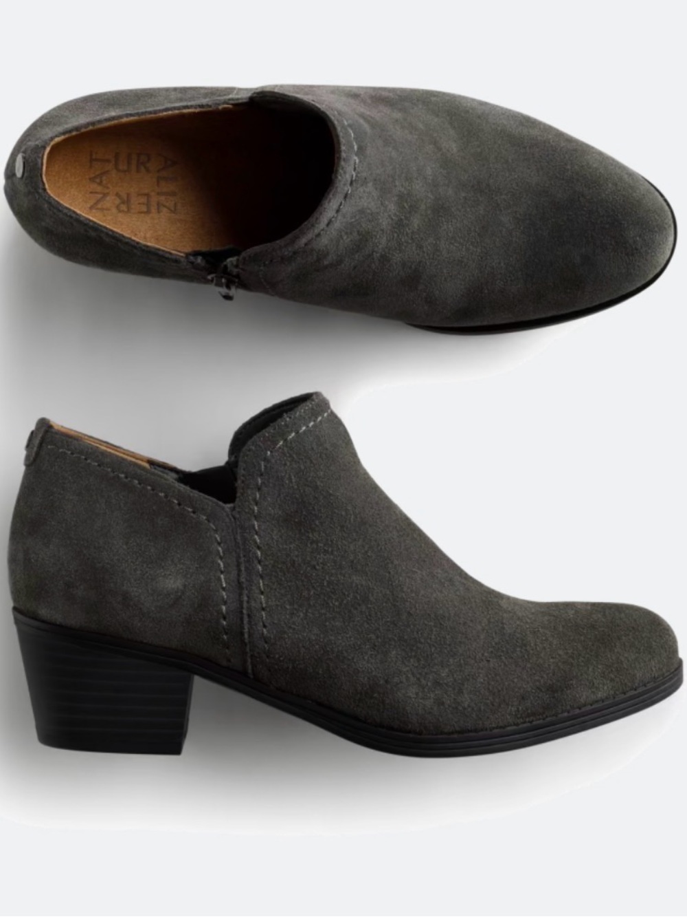Naturalizer Gray Suede Low Block Heel Ankle Booties